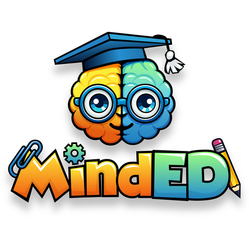 Logo de MindED con mascota y texto