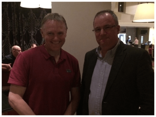 Joe Schmidt meets Paddy Keavney Probably looking for some tops or bags for his lads
