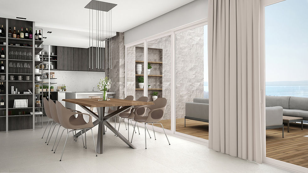 Modern dining room with ocean view