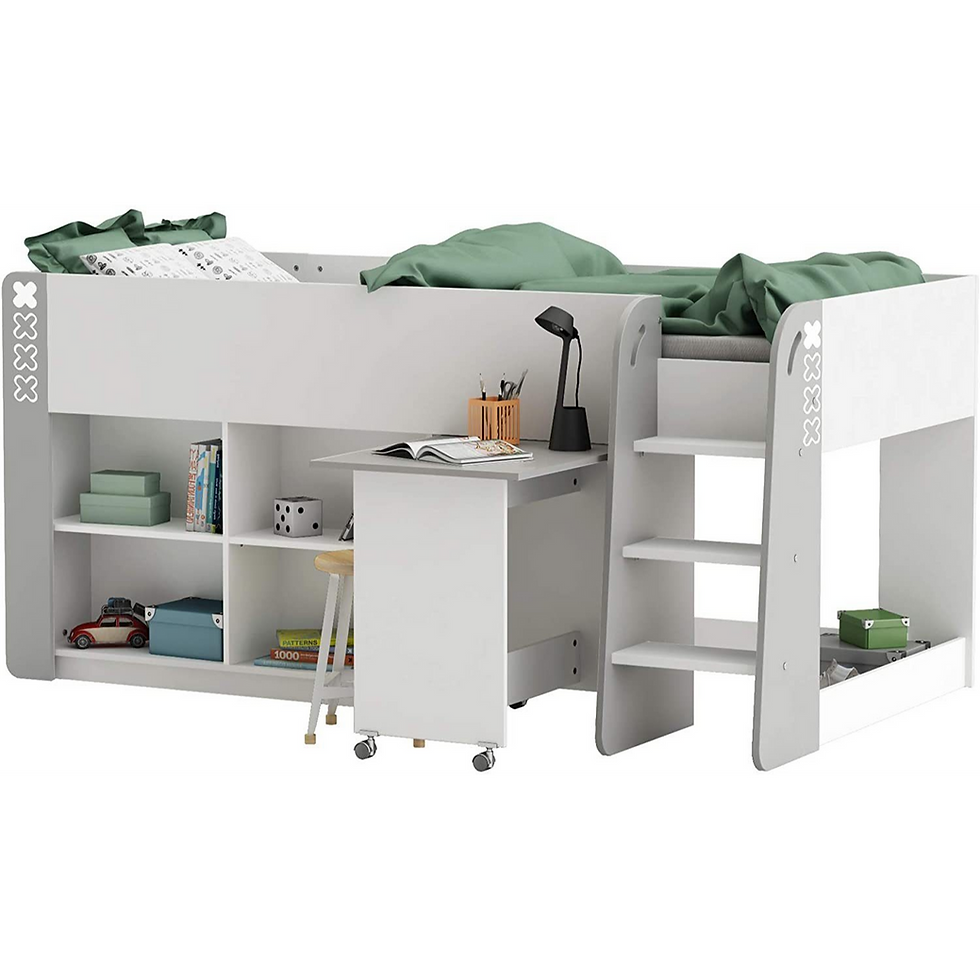 Thumbnail: Hochbett Kinderbett HOCHBETT Weiss Schreibtisch Treppe KOMBIBETT 90x200cm