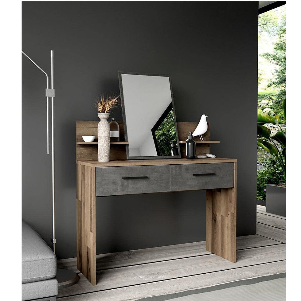 Miniaturbild: Schminktisch mit Spiegel Frisierkommode Kommode Tisch Stave Oak / Grau 2X Schubl