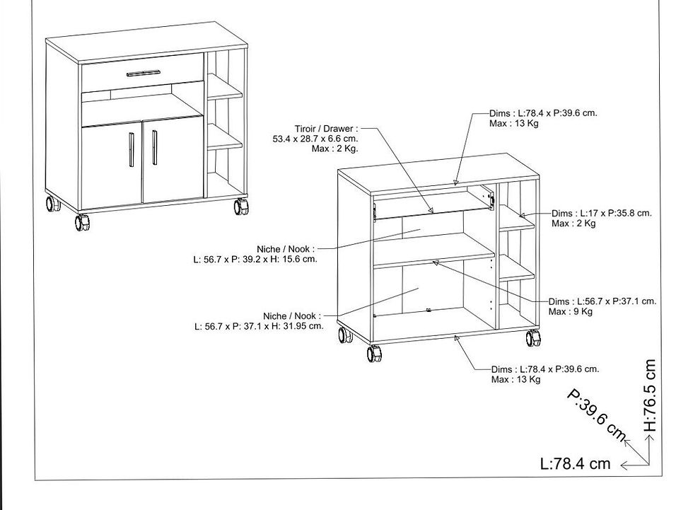 Miniaturbild: Küchenwagen Küchentrolley Singleküche inkl. Schublade und 4 Rollen schwarz