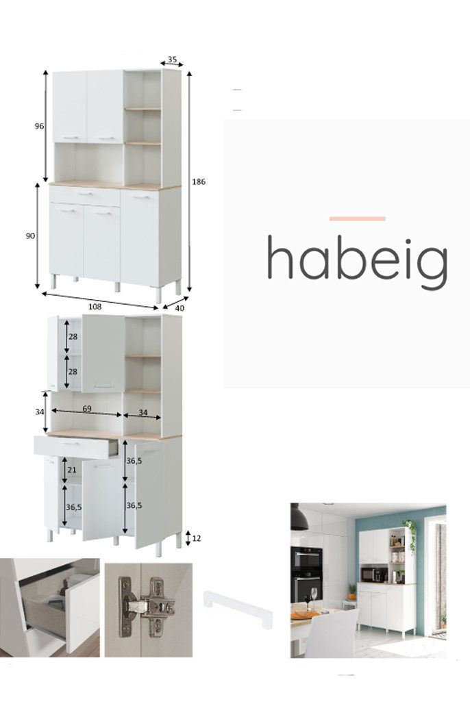 Miniaturbild: Küchenbuffet Küchenschrank, Singleküche, Mehrzweckschrank, weiß