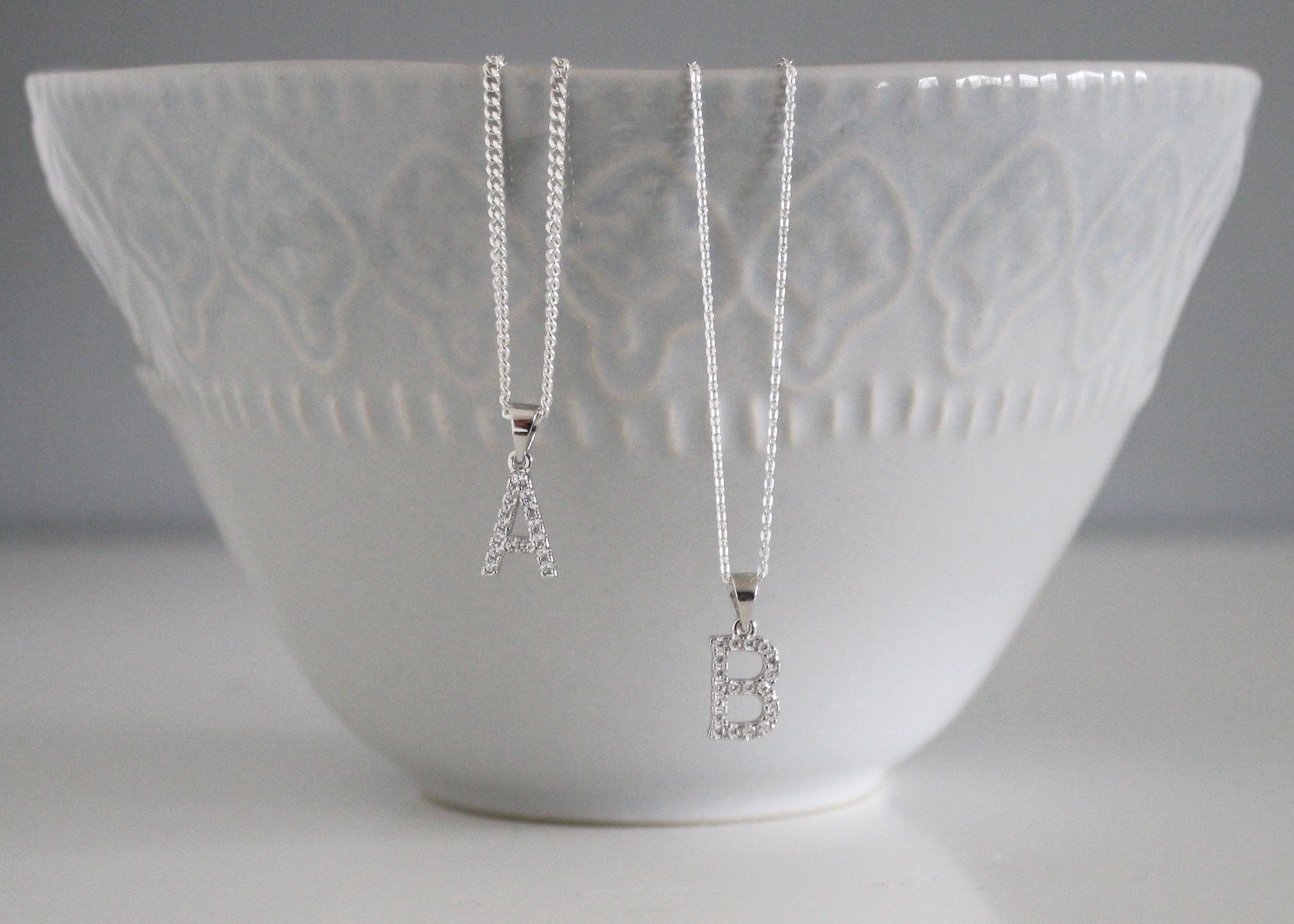Initial Necklace in Sterling Silver with Cubic Zirconia