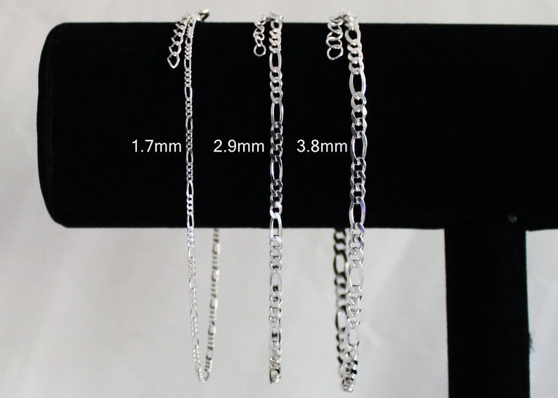 Thumbnail: Silver Ankle Chain Figaro Link Chain Solid Sterling Silver ADJUSTABLE Anklet 9 i