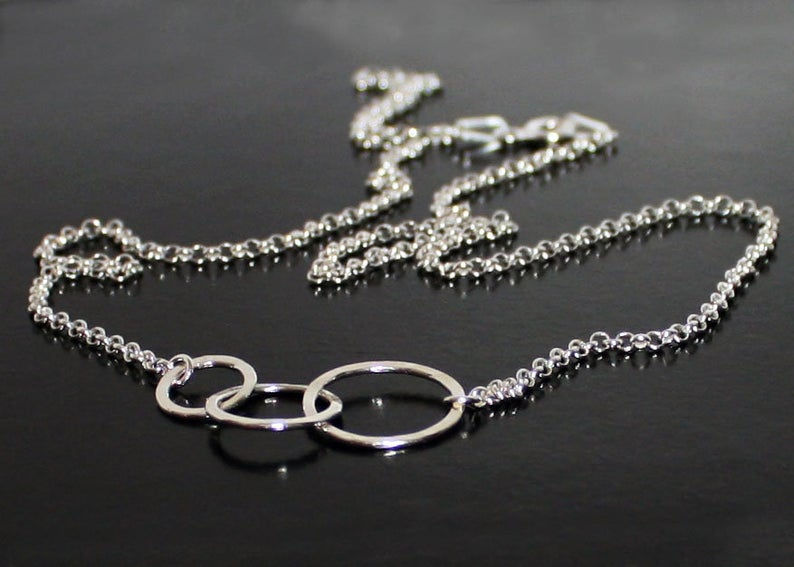 Thumbnail: Sterling Silver 3 Circles Necklace, 3 Eternity Circles Necklace