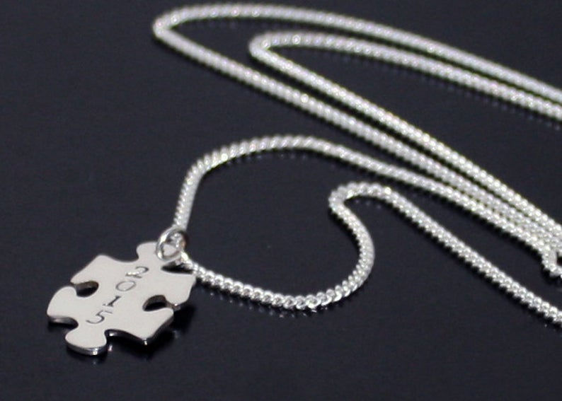Thumbnail: Sterling Silver Puzzle Necklace, TWO SIDED personalized puzzle pendant