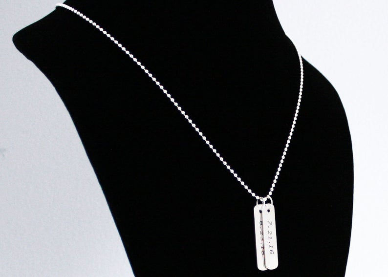 Thumbnail: Dog Tags Necklace, TWO SIDED Sterling Silver Mans or Womens Personalized Dates