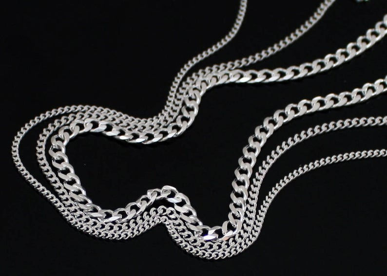 Thumbnail: Curb Chain Necklace Sterling Silver 1.7mm 2.1mm 3.8mm