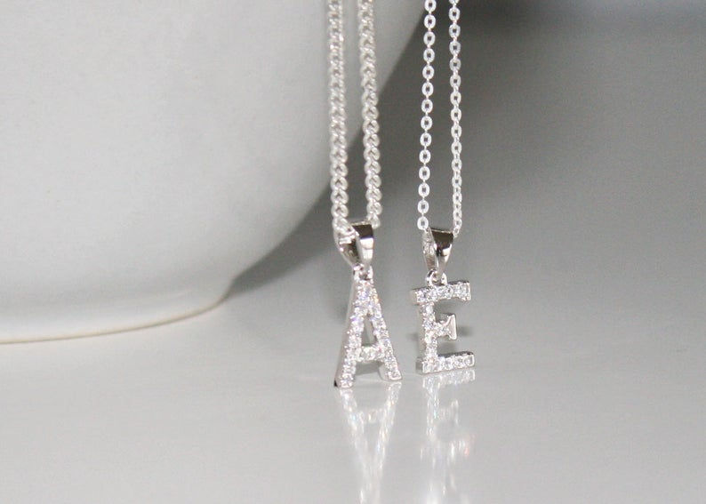Thumbnail: Initial Necklace in Sterling Silver with Cubic Zirconia