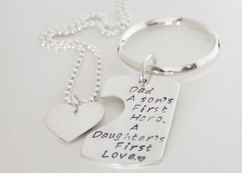 Thumbnail: Fathers Day Gift Sterling Silver TWO SIDED Key Chain