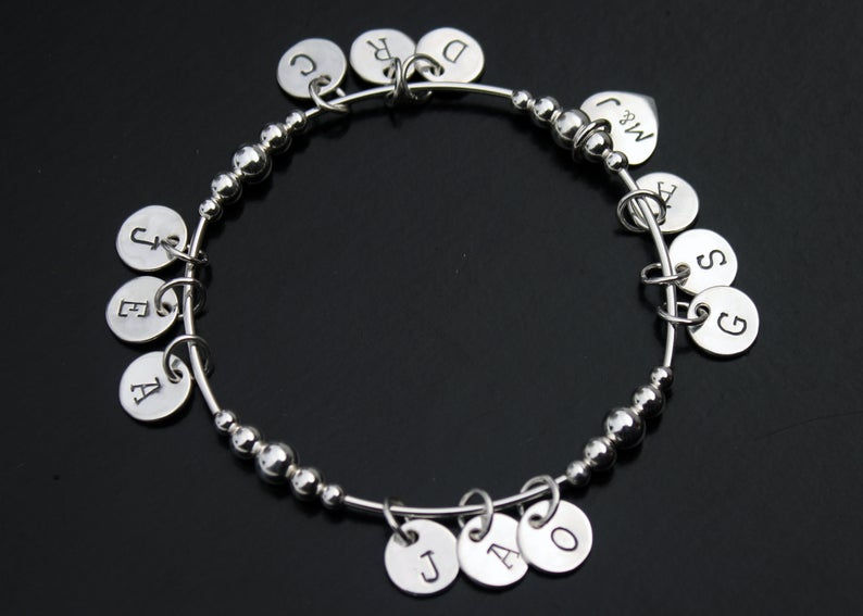 Thumbnail: Mothers Day Bracelet Sterling Silver Stretch Bracelet, Grandchild Bracelet