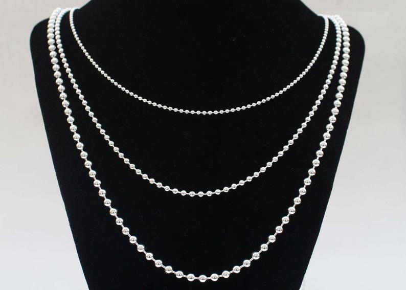 Thumbnail: Ball Chain Necklace Sterling Silver 2mm 3mm 4mm