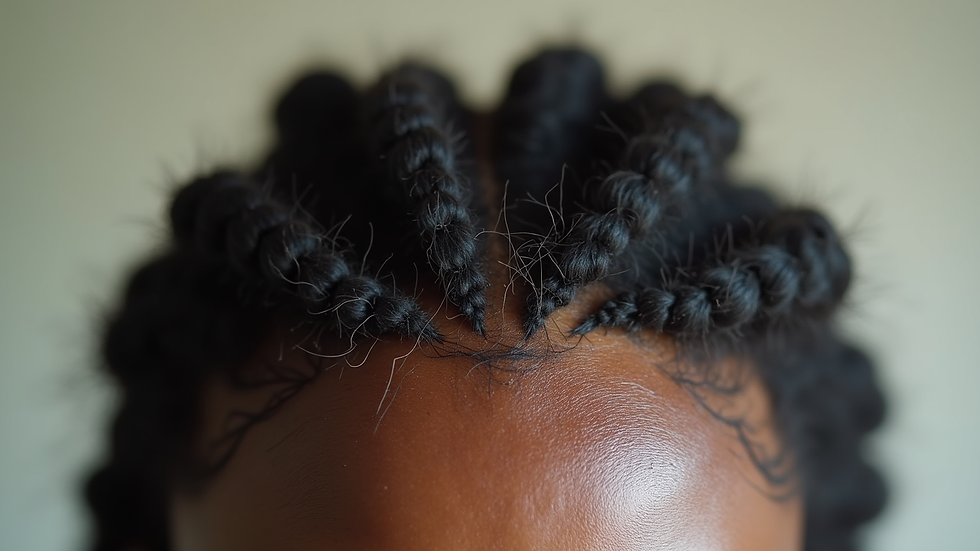 Eye-level view of scalp with braided hair showing clean and healthy roots