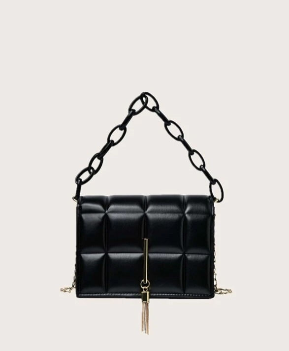 Tassel Decor Quilted Chain Satchel Bag