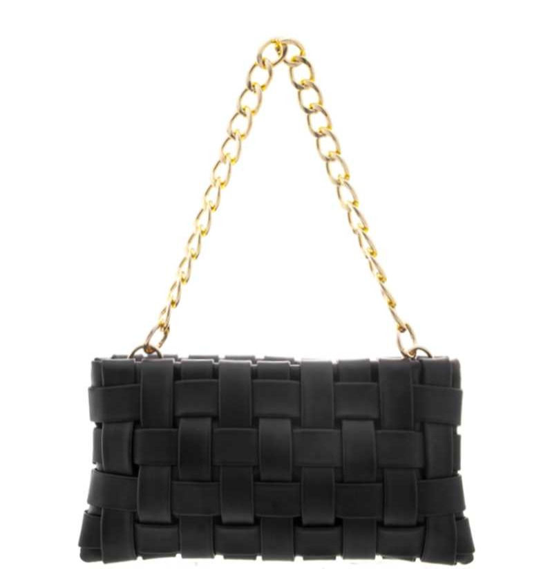 LEATHER CROSSOVER DESIGN CHAIN HANDLE CLUTCH