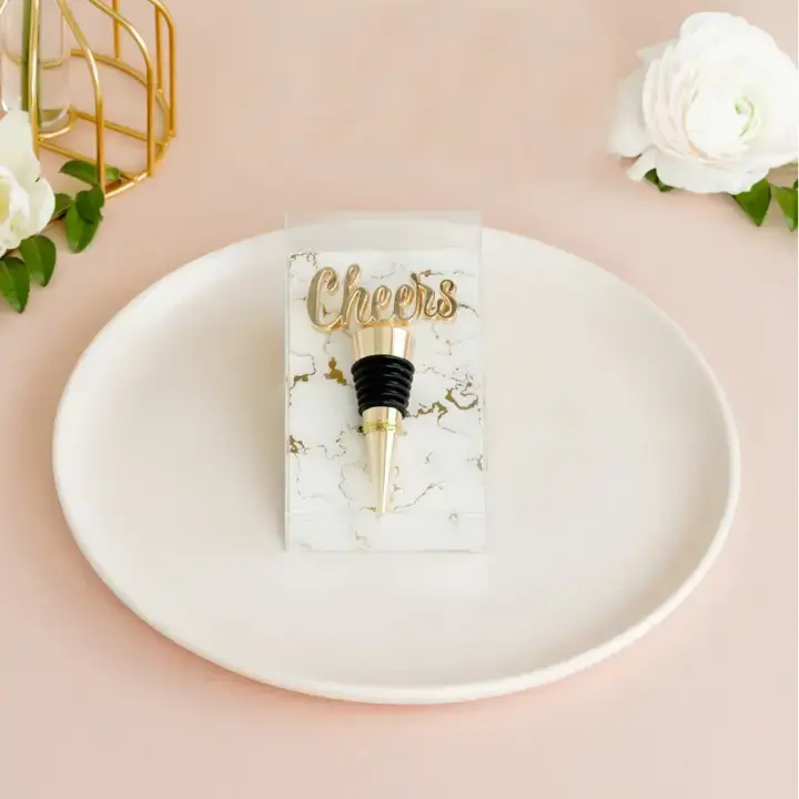 Thumbnail: Gold Metal Wine Bottle Stopper - Cheers