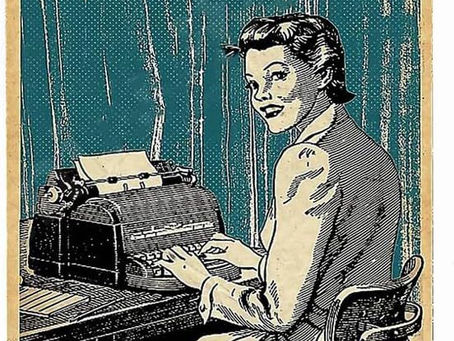 Illustration vintage d'une femme qui tape un texte sur une machine à écrire