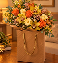 Buquê de flores naturais em embalagem especial de luxo.