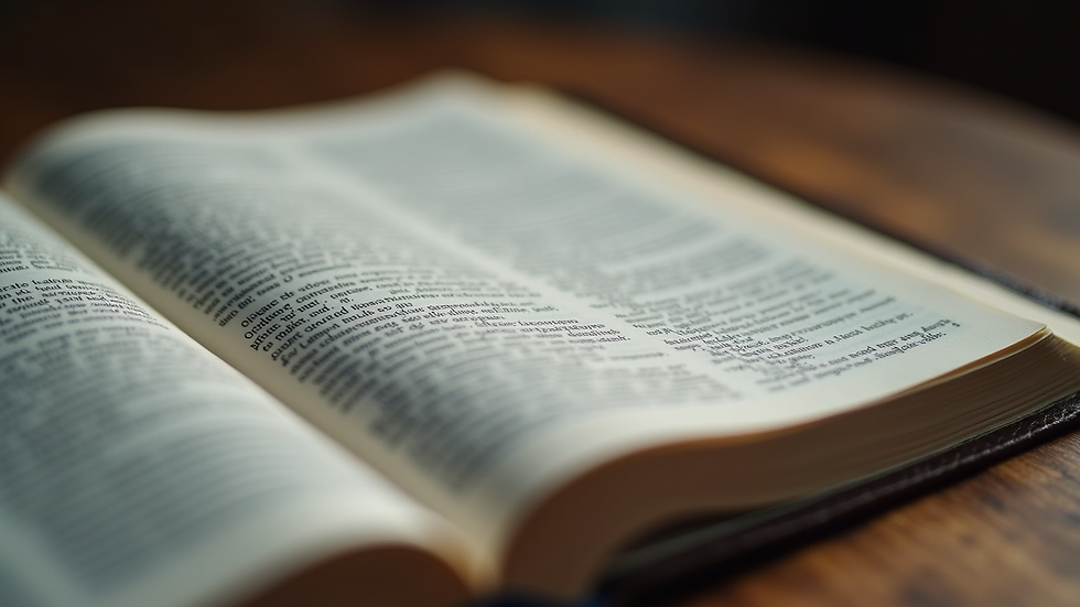 Close-up view of an open Bible with a highlighted passage