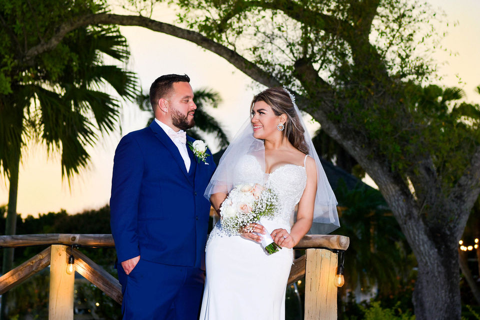 Just married at sunset