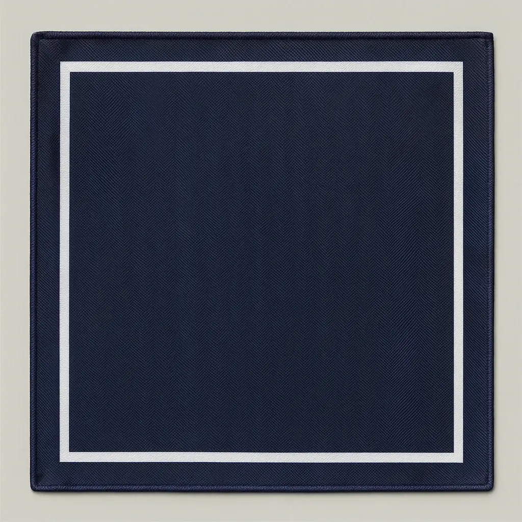 Nouveau Classic Collection — Navy Blue Pocket Square with Ivory Border (35x35cm)