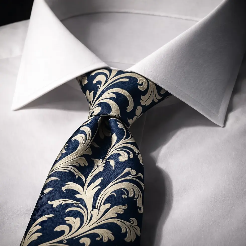 Miniatura: Urban Arabesque — Como Silk Jacquard Tie on a white Italian Spread Collar | tBridgeC