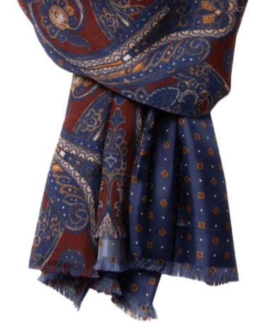 Miniatura: Men's Silk Scarf - Navy Blue & Brown Reversible Silk & Wool Scarf