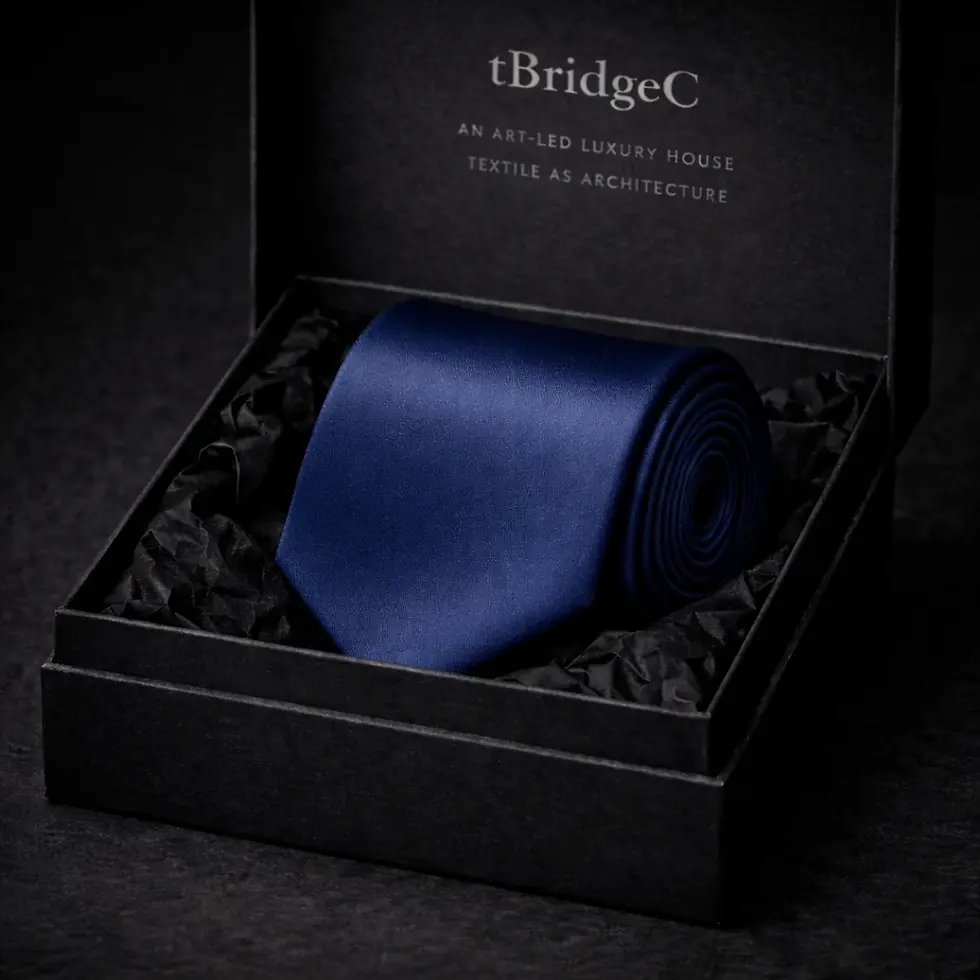 Thumbnail: Classic Hue Navy Blue seven-fold Como silk tie - Presented in his packaging box