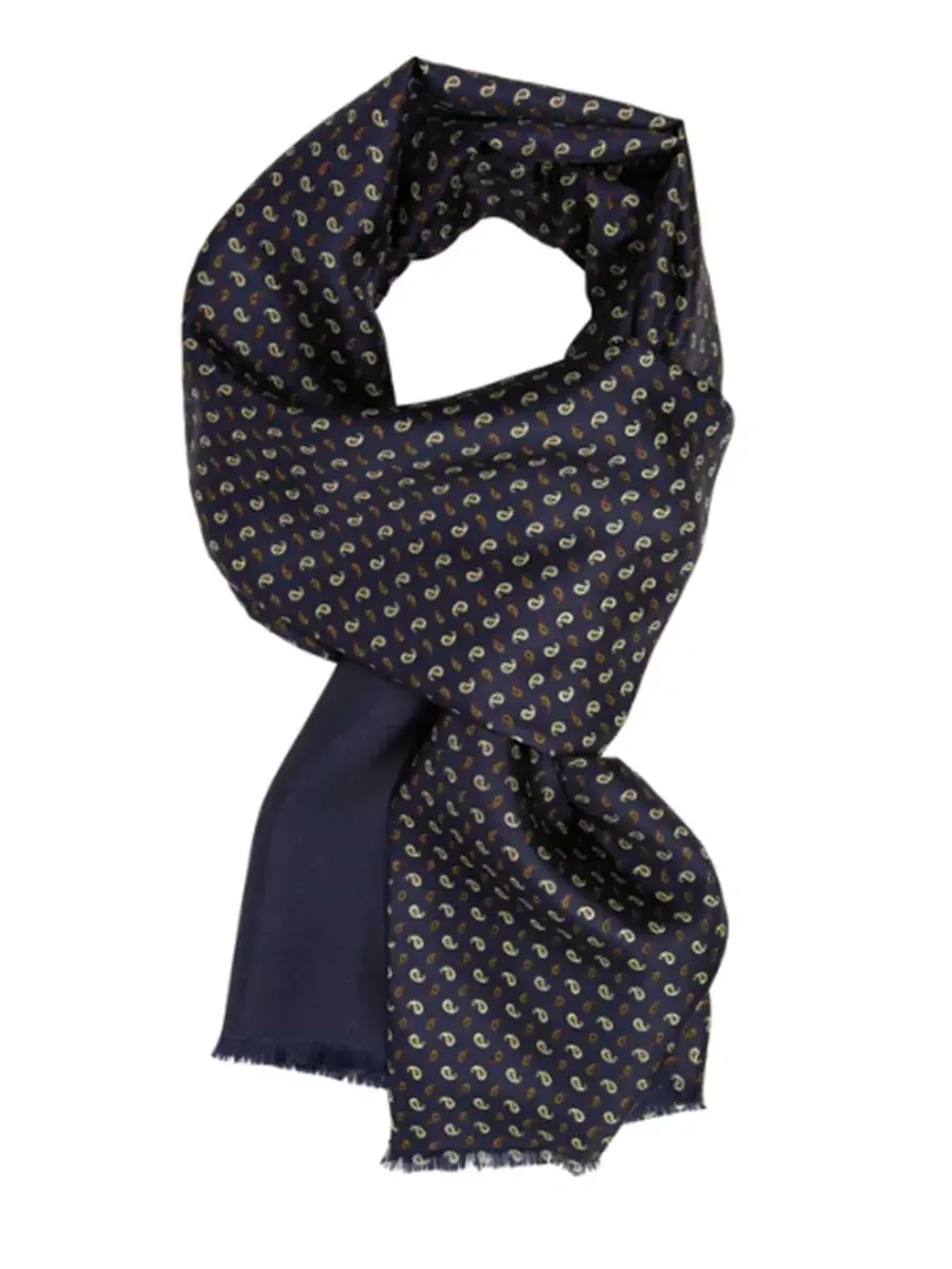 Miniature : Navy Blue Small Paisley Italian Como Men's Silk Scarf