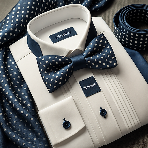 Navy Blue with White Polka Dot Bow Tie, made of Como Silk