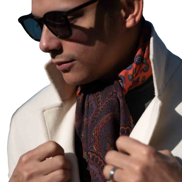 Thumbnail: Orange Medallions Pattern Men's Silk & Wool Scarf