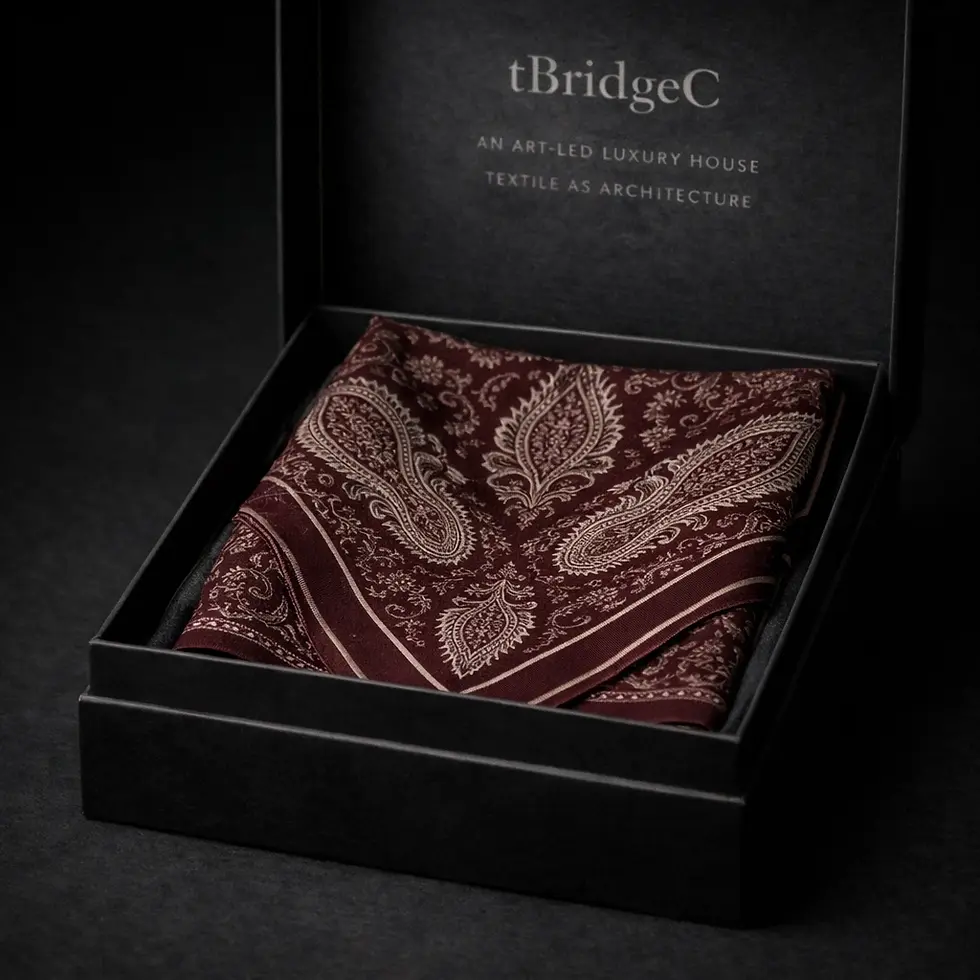 Thumbnail: Burgundy 90×90 silk scarf from the Urban Paisley Collection featuring an ornate symmetrical paisley arrangement in silver-gre