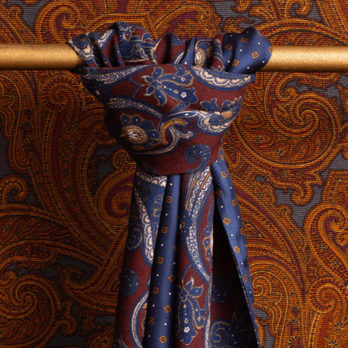 Miniatura: Men's Silk Scarf - Navy Blue & Brown Reversible Silk & Wool Scarf