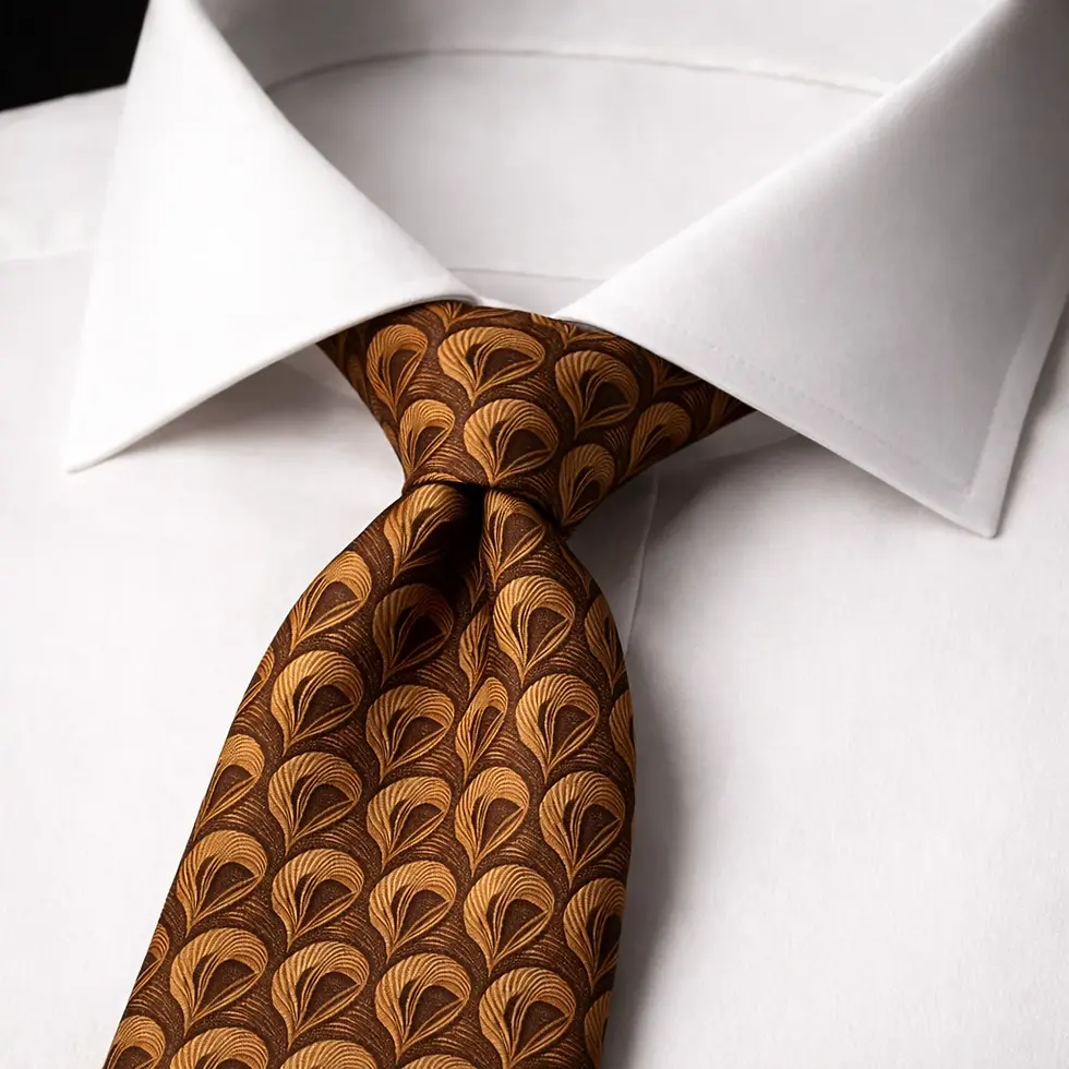 Thumbnail: Peacock Aureum — Como Silk Jacquard Tie on a white Italian spread collar shirt
