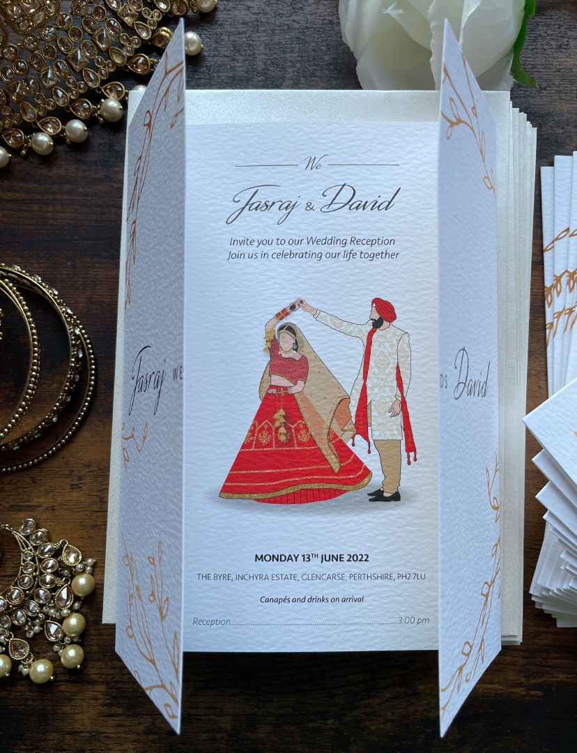Thumbnail: A & K, Art and Kraft 5x7 Foliage Gatefold Invitation | Custom Dancing Couple
