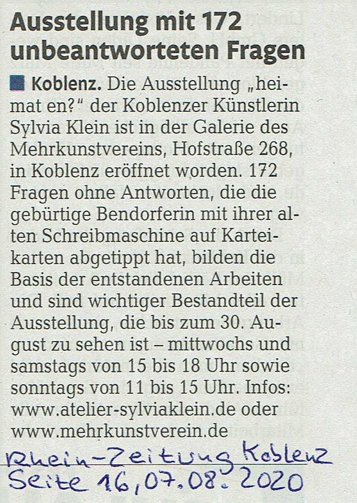 Rhein-Zeitung Koblenz, Seite 16, 07.08.2020