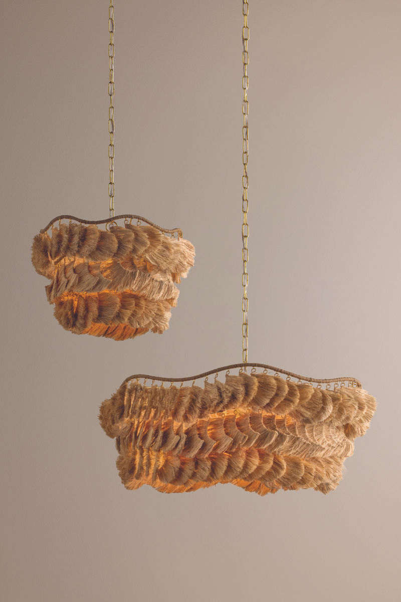 Natural Woven Wavy Chandelier With Brass Metal
