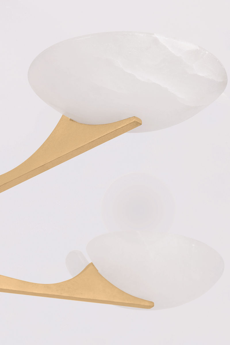 Thumbnail: Modern Alabaster Chandelier With Gold Leaf Branches