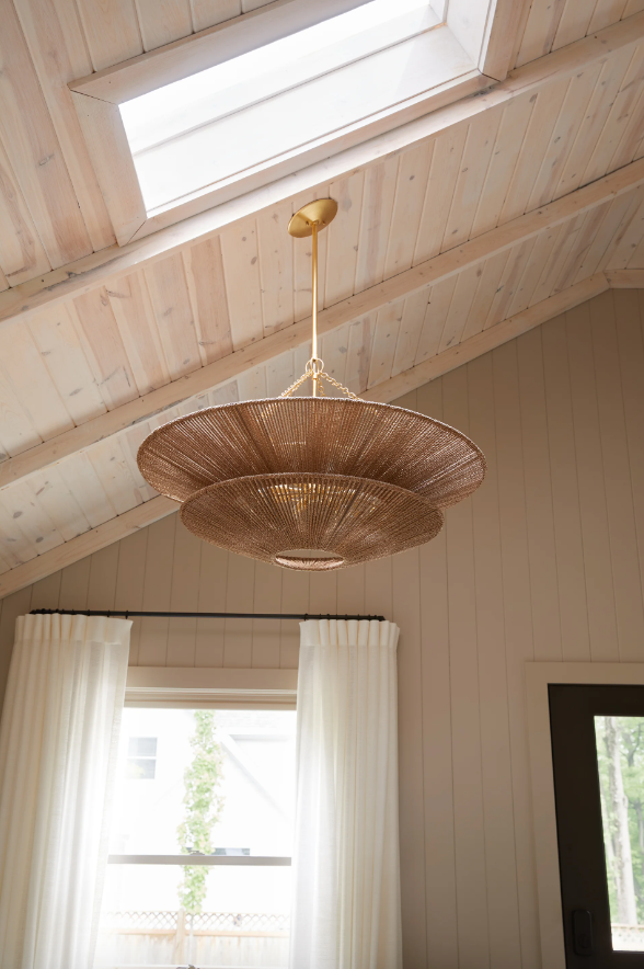 Thumbnail: Rattan Chandelier With Gold Metal