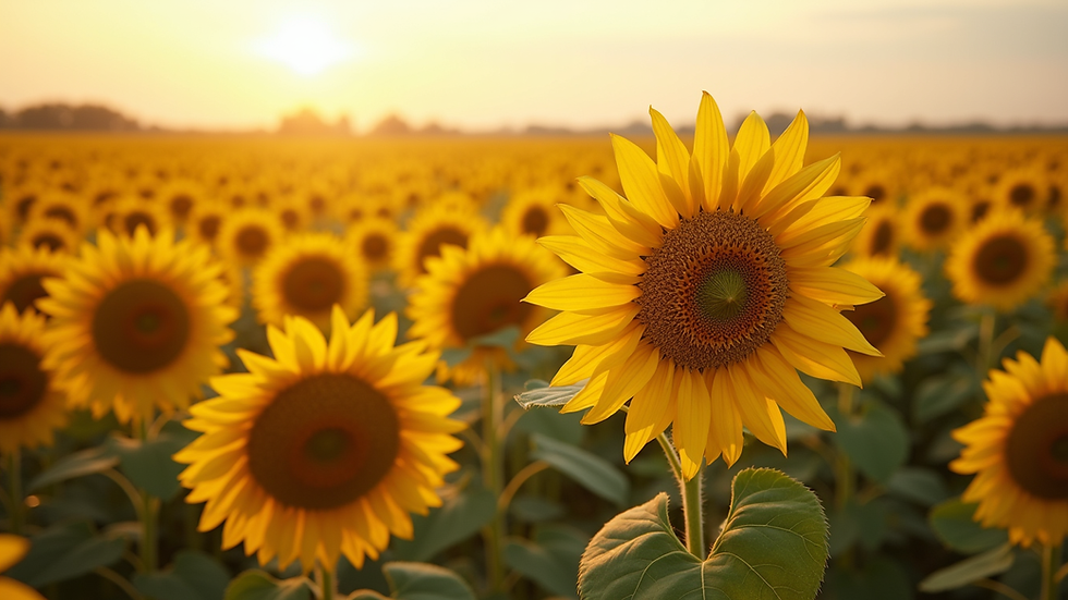 High angle view of a sunflower field stretching towards the horizon