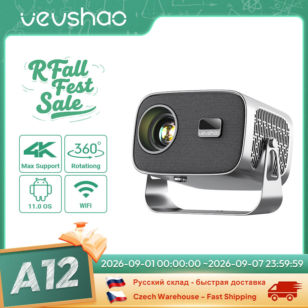 VEVSHAO A12 Projector Mini Portable LED Video Android 13.0 WIFI 6 Mirror SmartP