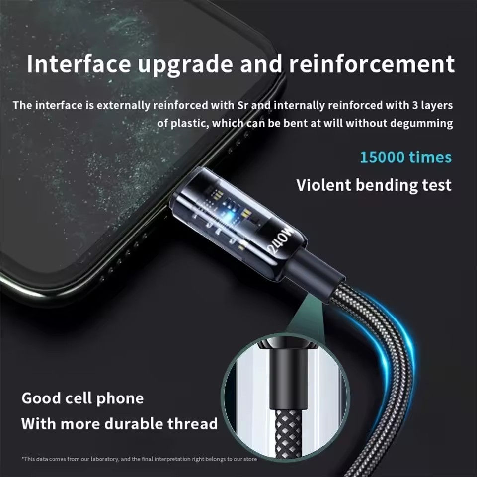 Thumbnail: 240W Nylon USB Type C Super Fast Charging Cable For Samsung Xiaomi Huawei Honor 