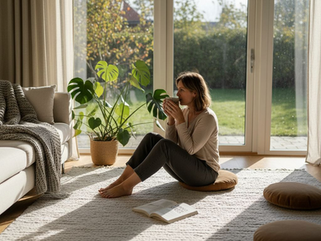 En kvinde nyder et stille øjeblik i naturen, hvor hun finder ro og velvære.