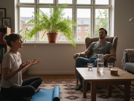 En terapeut fra København guider en åndedrætssession hjemme hos dig.