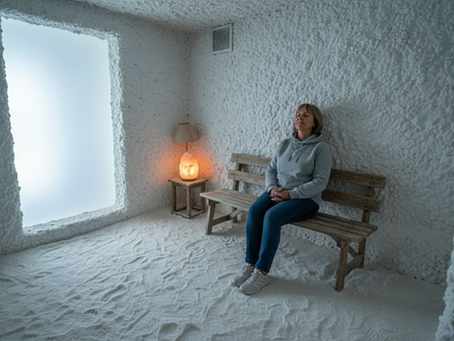 En kvinde nyder en afslappende stund i en saltsauna.