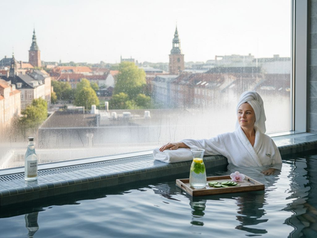 En kvinde nyder en afslappende stund ved vinduet på et spa i København.