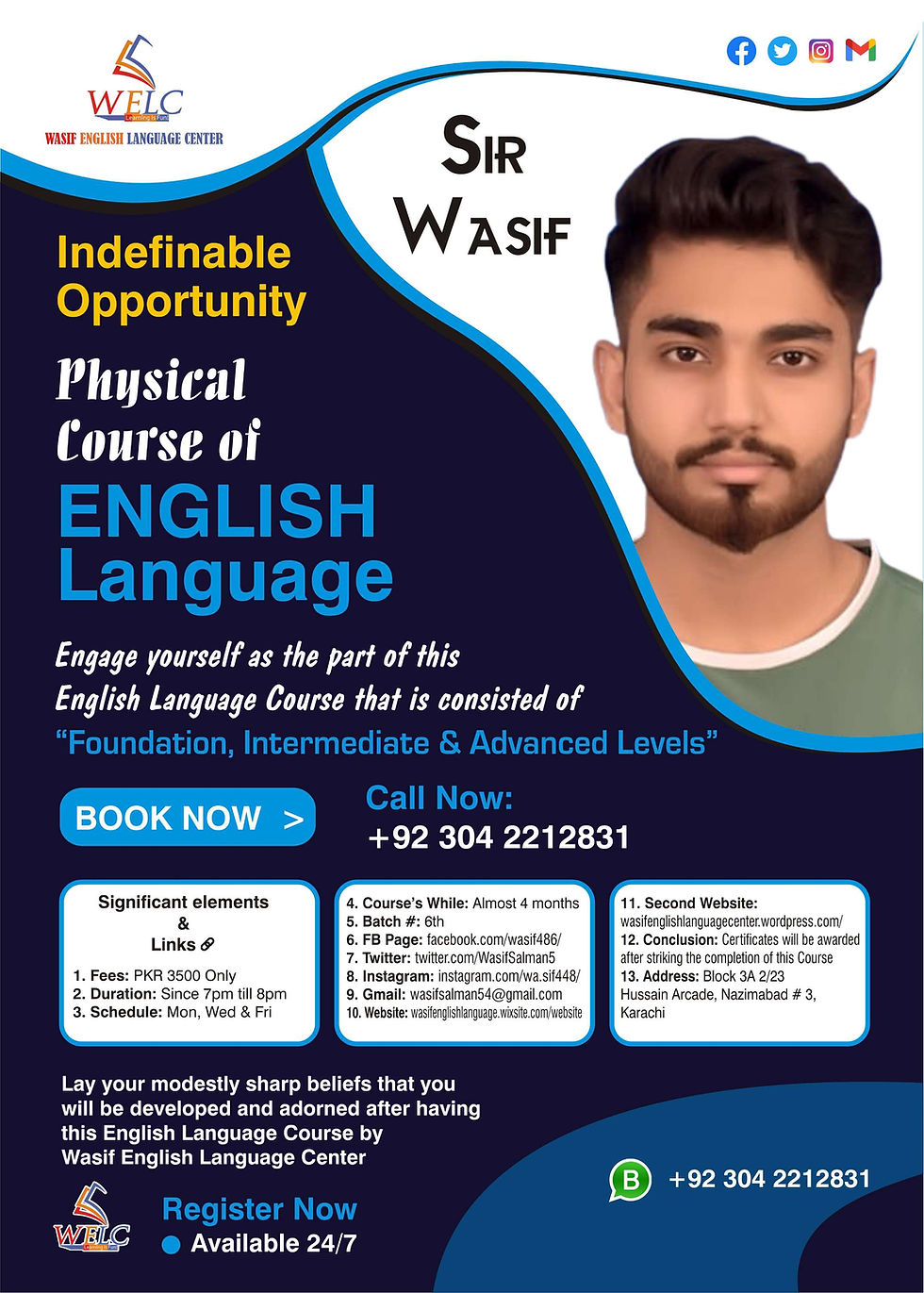 Pamphlet of Wasif English Language Center