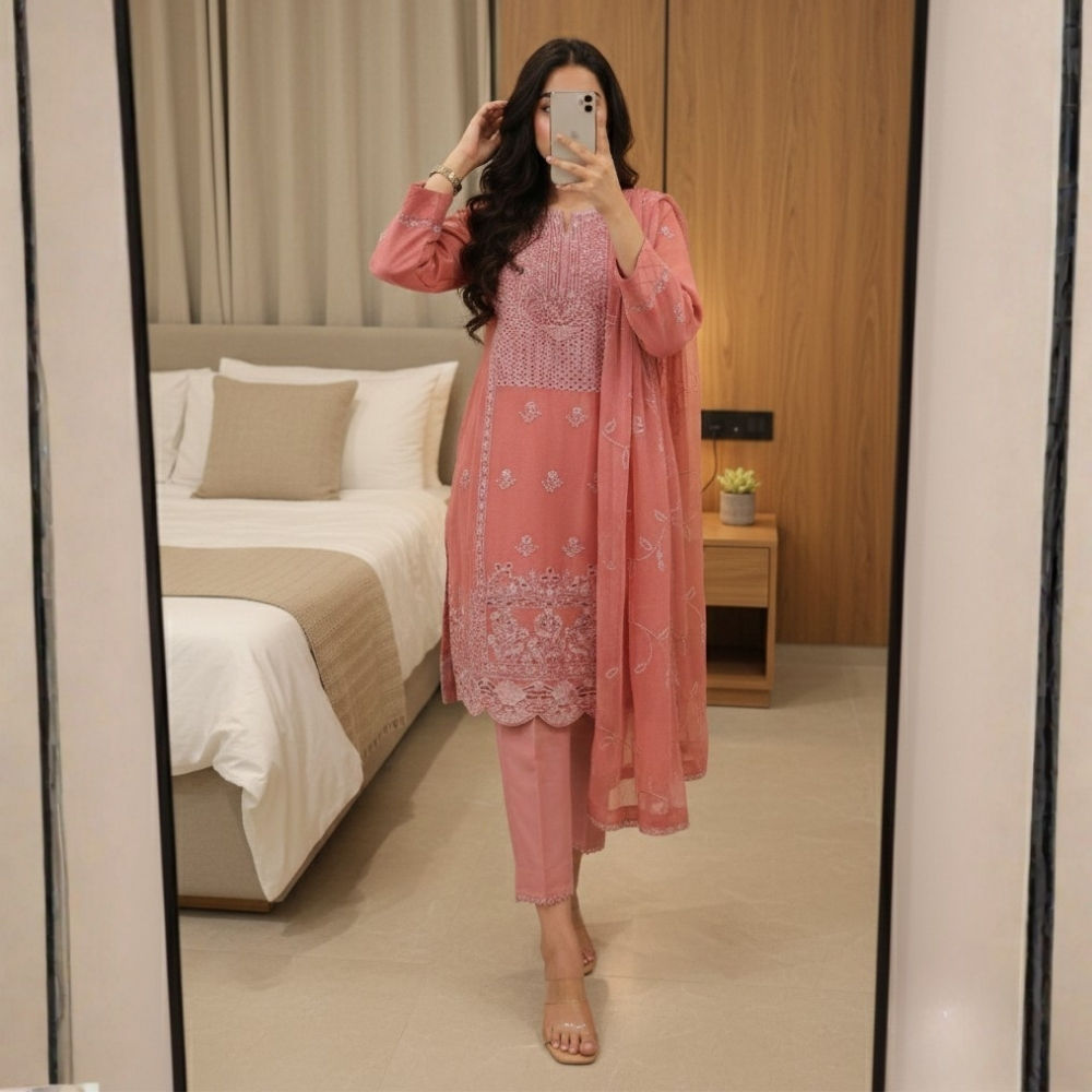 R-04 Semi Formal 3 Pc Embroidered Chiffon Dress by Eastern Rivaaj
