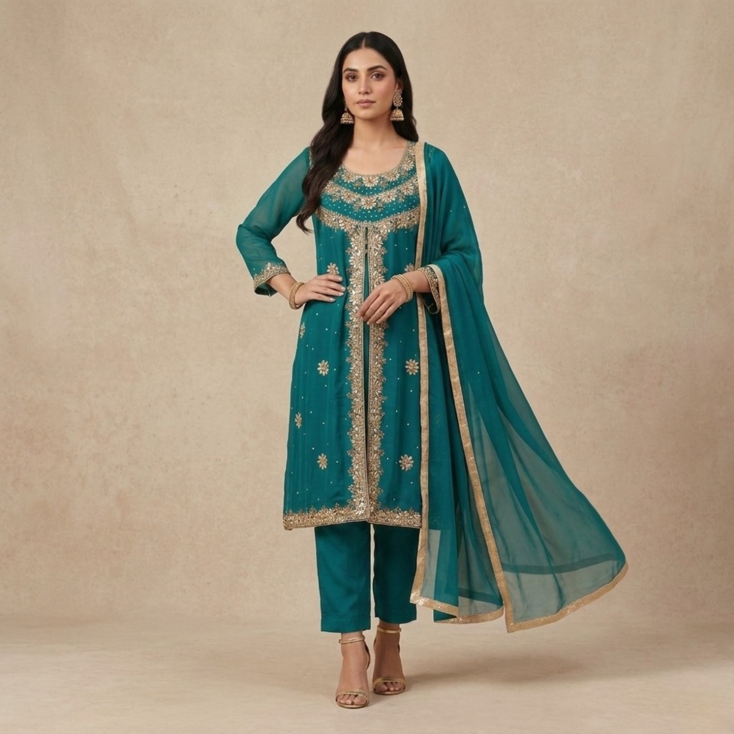 R-17 Luxury 3 Pc Embroidered Chiffon Dress by Rivaaj Ethnic Elegance